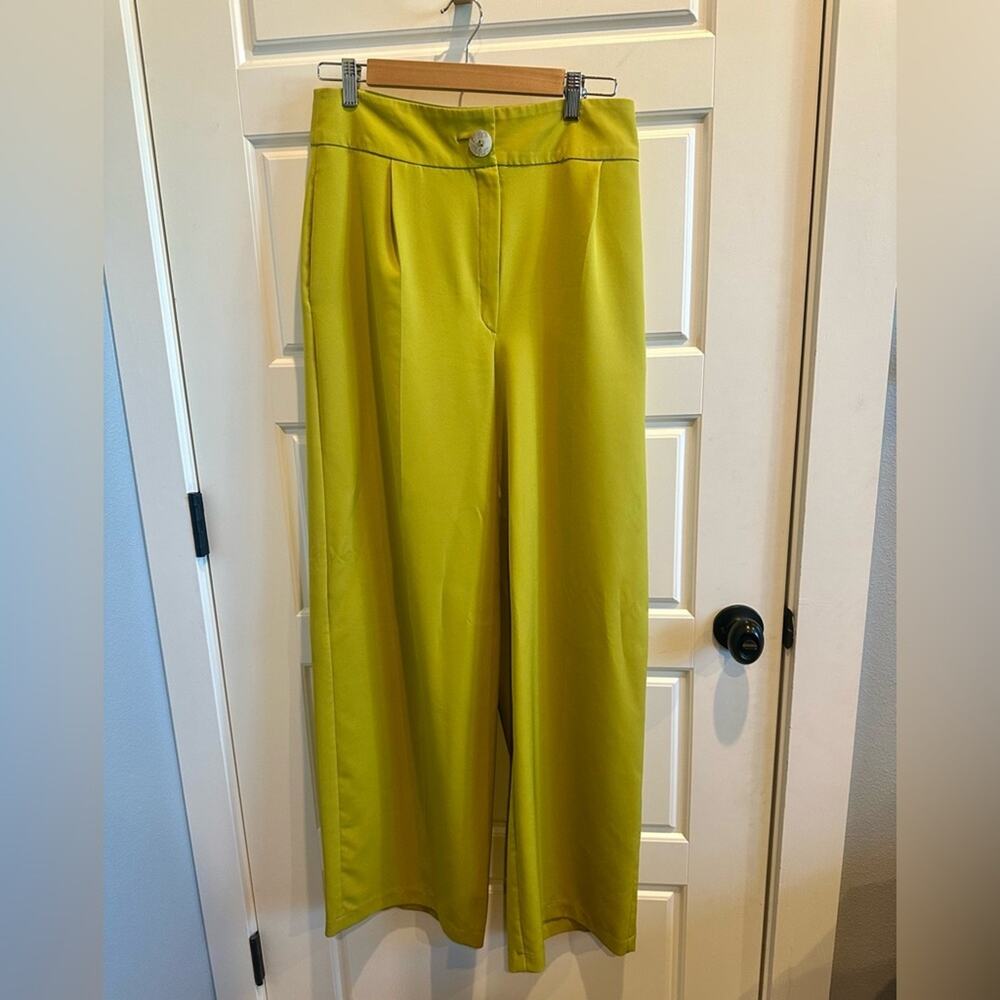 Bluzat Moda Urbana Medium Lime Wide Leg Trousers Y2K Statement Tailored Pants